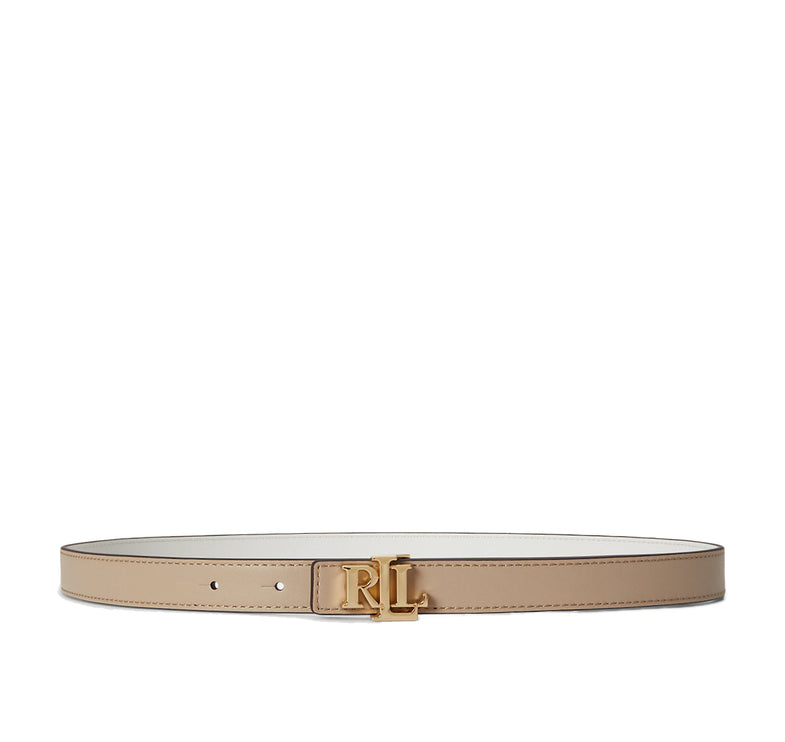 Polo Ralph Lauren Women's Logo Reversible Leather Skinny Belt Birch Tan/White