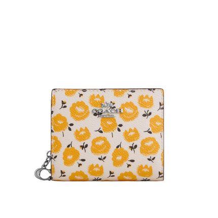 Coach Women's Snap Wallet With Floral Print Silver/Chalk/Buttercup Multi