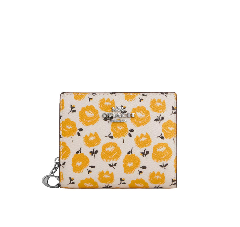 Coach Women's Snap Wallet With Floral Print Silver/Chalk/Buttercup Multi