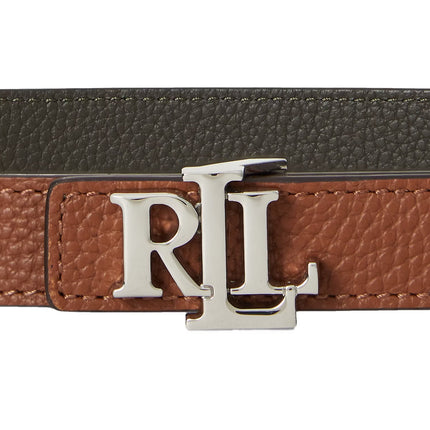 Polo Ralph Lauren Women's Logo Reversible Leather Skinny Belt Lauren Tan/Dark Olive