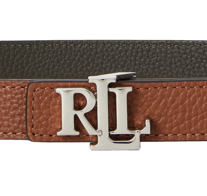 Polo Ralph Lauren Women's Logo Reversible Leather Skinny Belt Lauren Tan/Dark Olive