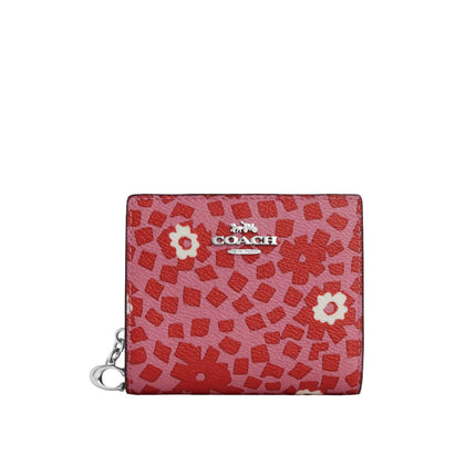 Coach Women's Snap Wallet With Floral Print Silver/Pink Multi