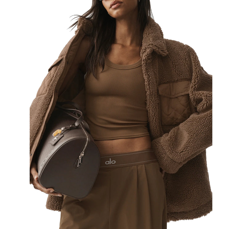 alo Women's Sherpa Edge Shacket Java Brown