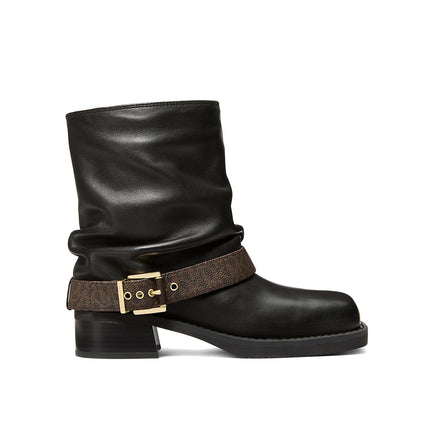 Michael Kors Women's Colby Leather and Signature Logo Ankle Boot Brown/Black