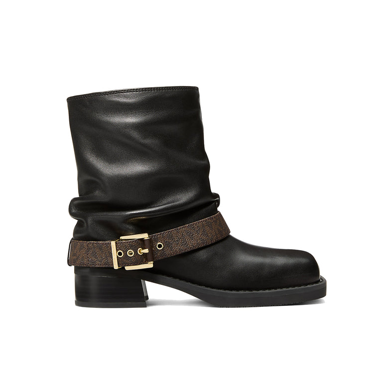 Michael Kors Women's Colby Leather and Signature Logo Ankle Boot Brown/Black