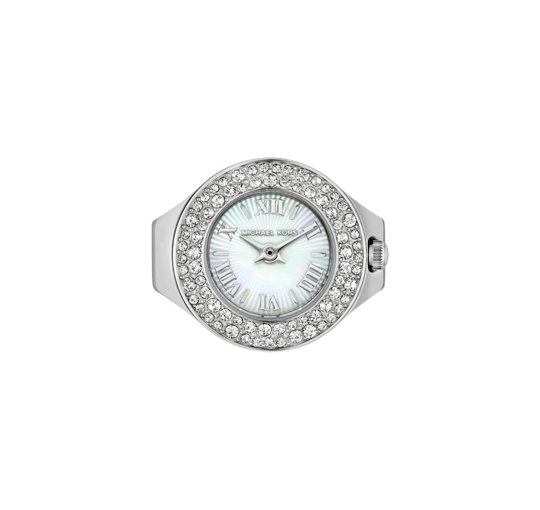 Michael Kors Women's Liliane Pavé Silver-Tone Ring Watch Silver MKO1303