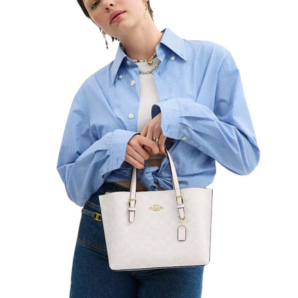 Coach Women's Mollie Tote Bag 25 In Signature Canvas Gold/White/Chalk