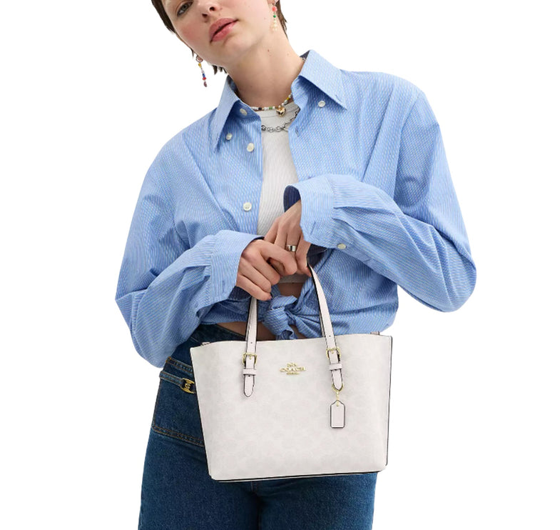 Coach Women's Mollie Tote Bag 25 In Signature Canvas Gold/White/Chalk