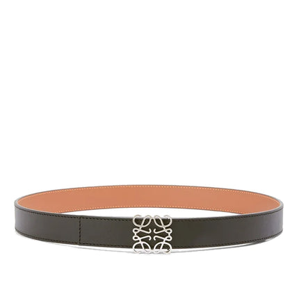 Loewe Women's Reversible Anagram Belt in Smooth Calfskin Black/Tan/Palladium