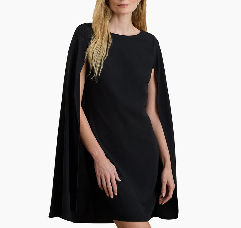 Polo Ralph Lauren Women's Cape Georgette Cocktail Dress Black