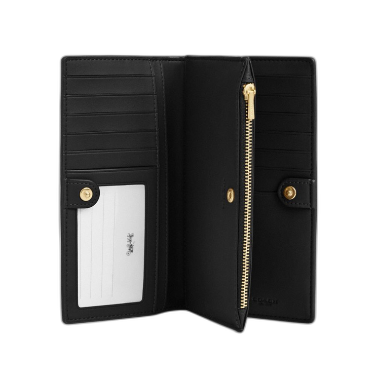 Coach Women's Slim Zip Wallet In Signature Canvas Gold/Walnut/Black