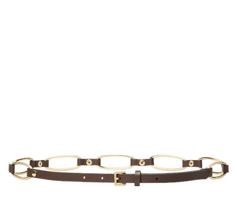 Michael Kors Women's Chain Link Leather Belt Chocolate