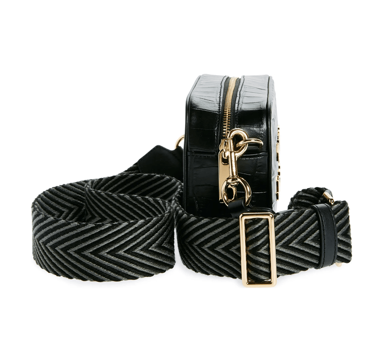 Marc Jacobs Women's Flash Leather Crossbody Bag Crocodile Embossed Black/Gold