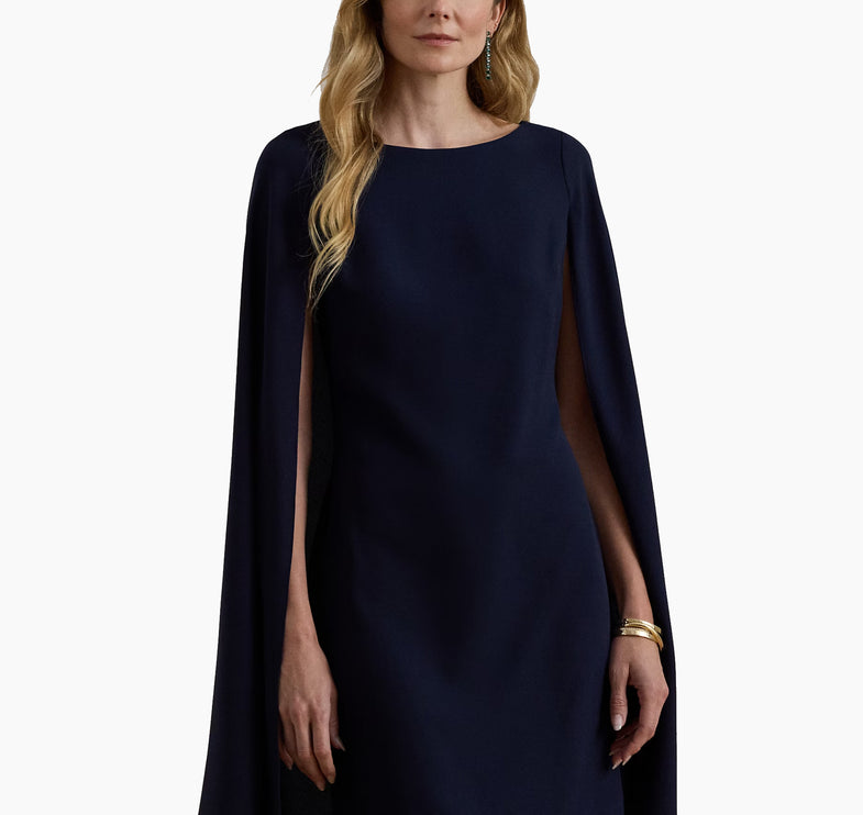 Polo Ralph Lauren Women's Cape Georgette Cocktail Dress Lighthouse Navy