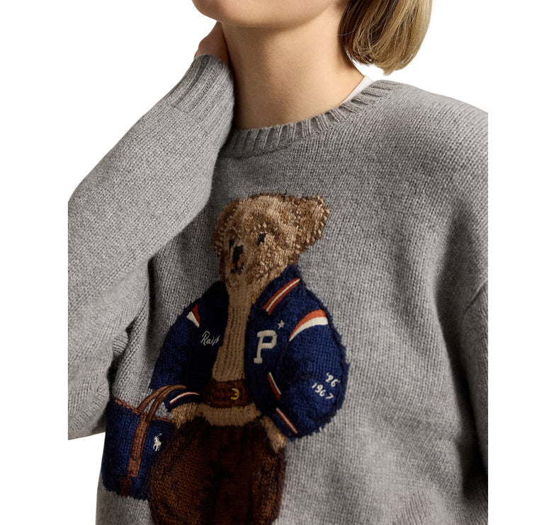 Polo Ralph Lauren Women's Polo Bear Wool-Cashmere Sweater Gray Heather