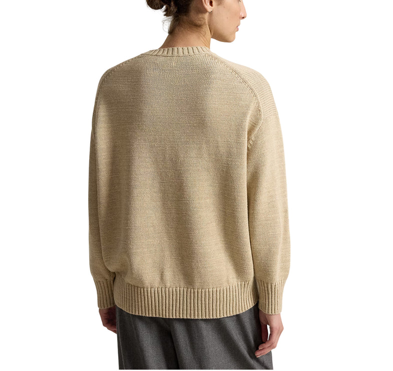 Polo Ralph Lauren Women's Winter Polo Bear Crewneck Sweater Tan Multi