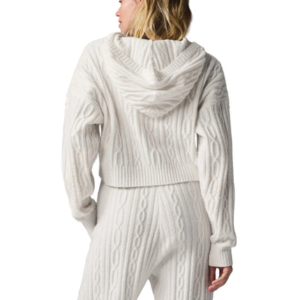 alo Women's Cable Knit Winter Bliss Hoodie Ivory