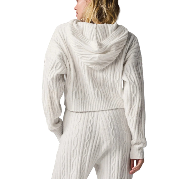 alo Women's Cable Knit Winter Bliss Hoodie Ivory