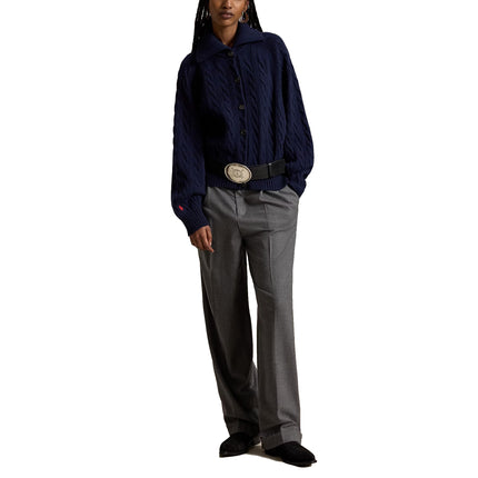 Polo Ralph Lauren Women's Cable Wool-Cashmere Collared Cardigan Hunter Navy