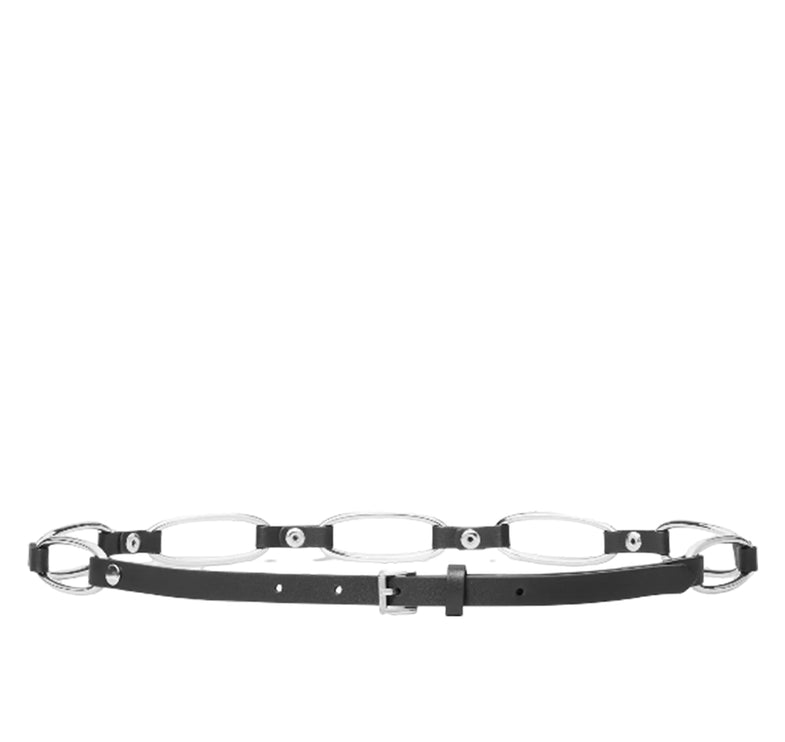 Michael Kors Women's Chain Link Leather Belt Black/Silver