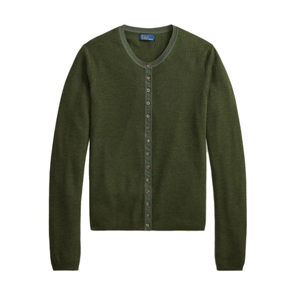 Polo Ralph Lauren Women's Rib-Knit Wool Cardigan Harvest Olive Heather
