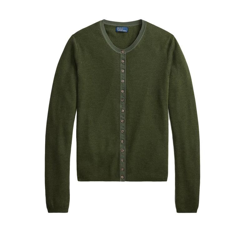 Polo Ralph Lauren Women's Rib-Knit Wool Cardigan Harvest Olive Heather