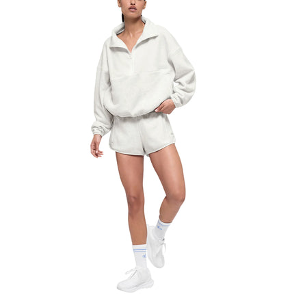 alo Women's Polar Fleece Retreat Cover Up White Heather Grey