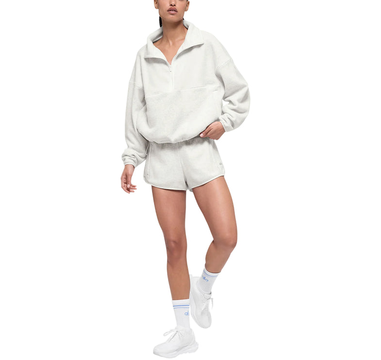 alo Women's Polar Fleece Retreat Cover Up White Heather Grey