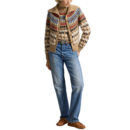 Polo Ralph Lauren Women's Geo-Motif Wool-Cashmere Cardigan Camel Multi