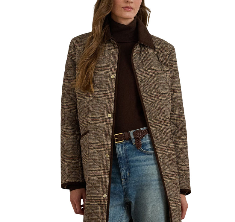 Polo Ralph Lauren Women's Glen Plaid Corduroy-Trim Quilted Jacket Heritage Plaid