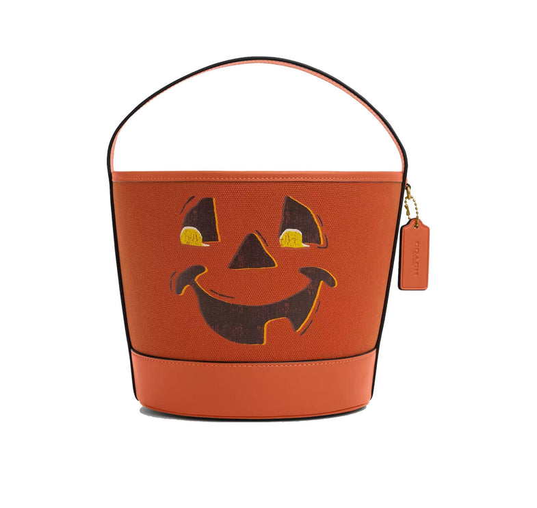 Coach Unisex Trick Or Treat Bucket With Halloween Pumpkin In Regenerative Cotton Bright Canyon