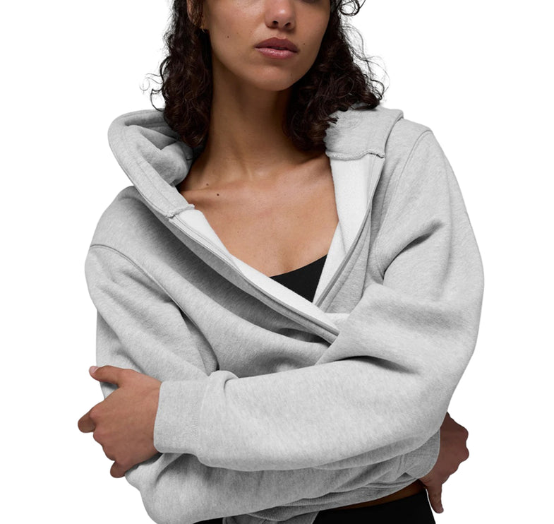 alo Women's Renown Heavy Weight Full Zip Hoodie Athletic Heather Grey