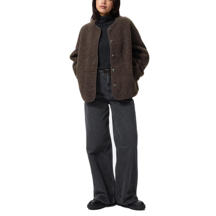 Uniqlo Women's Pile Lined Fleece Relaxed Cardigan 38 Dark Brown