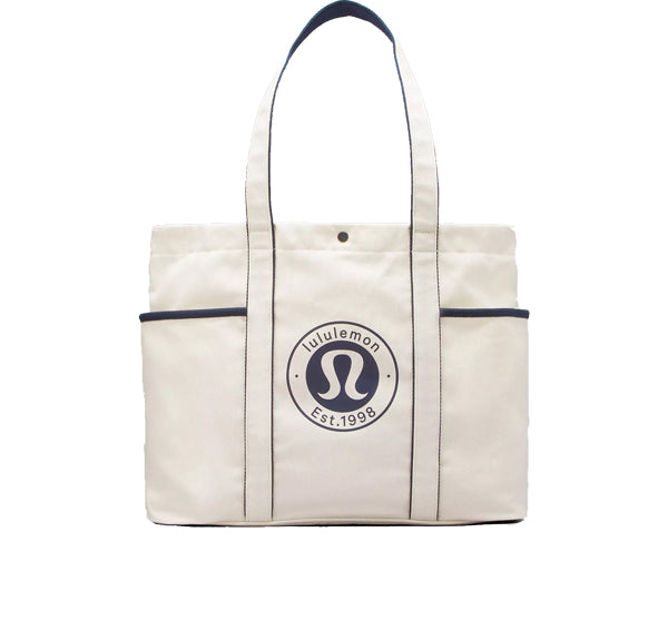 lululemon Unisex Daily Multi Pocket Canvas Tote Bag 20L Logo Natural/True Navy