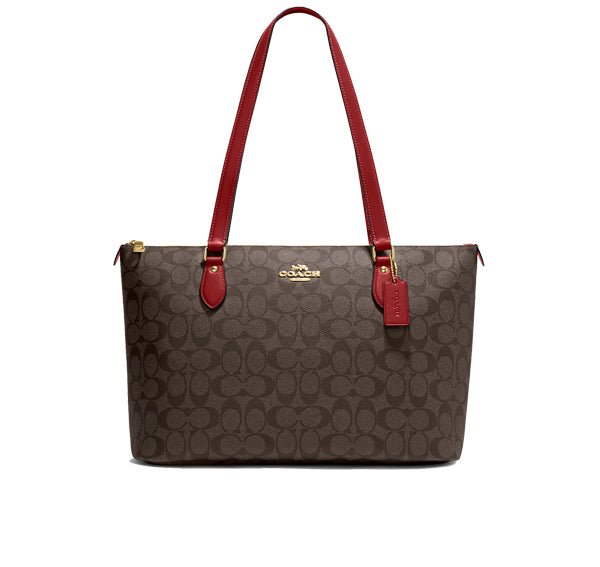 Coach Women's Gallery Tote In Signature Canvas Gold/Brown 1941 Red