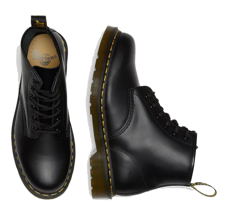 Dr. Martens 101 Yellow Stitch Smooth Leather Ankle Boots Black