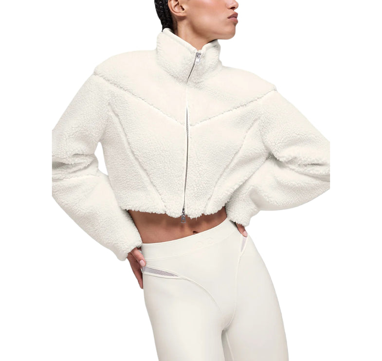 alo Women's Sherpa Cropped Slope Side Jacket Ivory