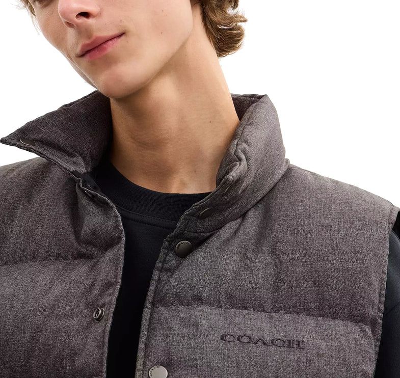 Coach Men's Solid Down Vest Dark Heather Grey