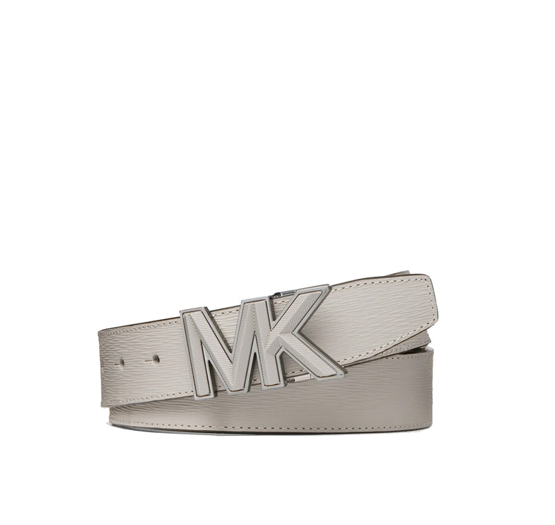 Michael Kors Unisex Cut To Size Logo Buckle Leather Belt Pearl Grey