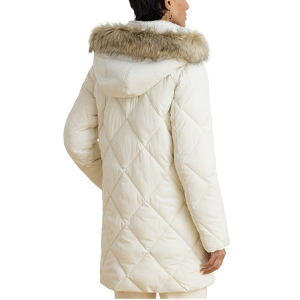 Polo Ralph Lauren Women's Faux-Fur-Trim Hooded Quilted Coat Cream