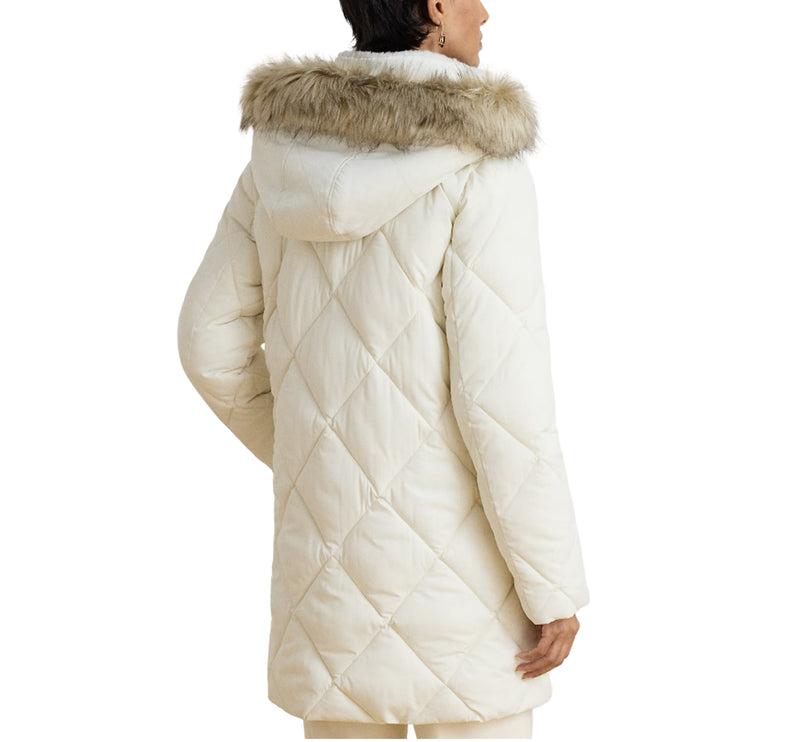Polo Ralph Lauren Women's Faux-Fur-Trim Hooded Quilted Coat Cream
