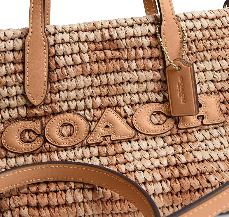 Coach Women's City Mini Tote Bag With Gingham Print Gold/Tan