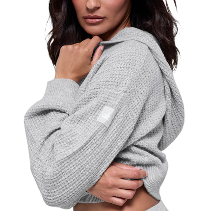 alo Women's Cashmere Plush Waffle Full Zip Hoodie Athletic Heather Grey