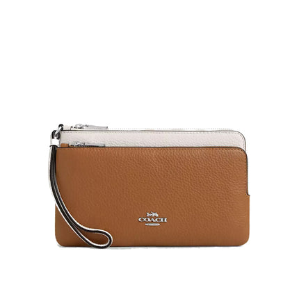 Coach Women's Double Zip Wallet In Colorblock Silver/Light Saddle Multi