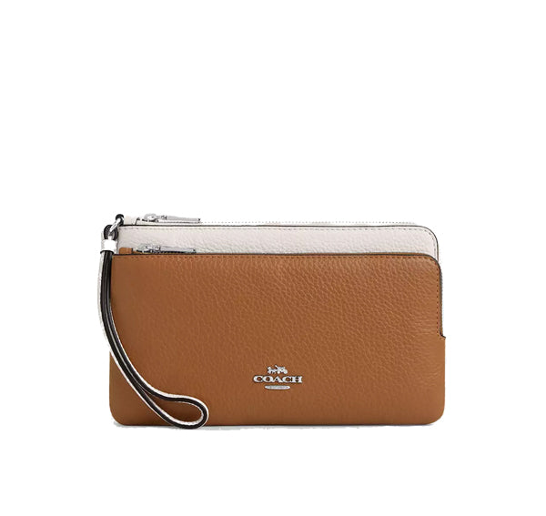 Coach Women's Double Zip Wallet In Colorblock Silver/Light Saddle Multi