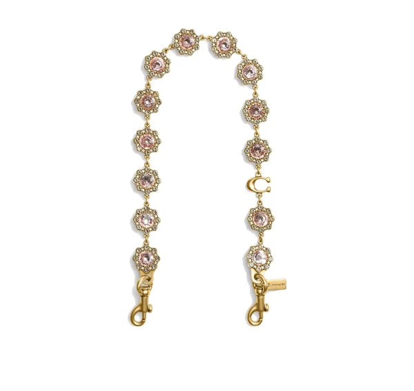 Coach Women's Short Jewelry Chain Strap Brass/Pink Multi