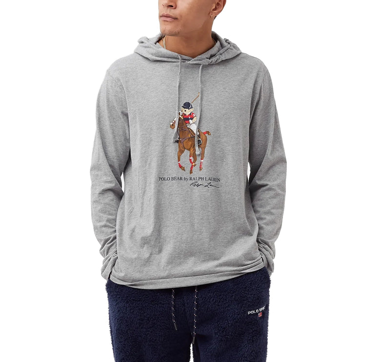 Polo Ralph Lauren Men's Horse Polo Bear Hooded Long Sleeve T-Shirt Grey - Hemen Kargoda