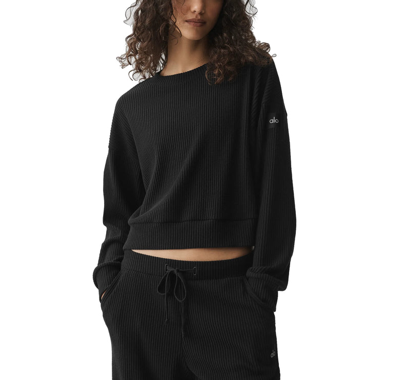 alo Women's Muse Crew Neck Pullover Black