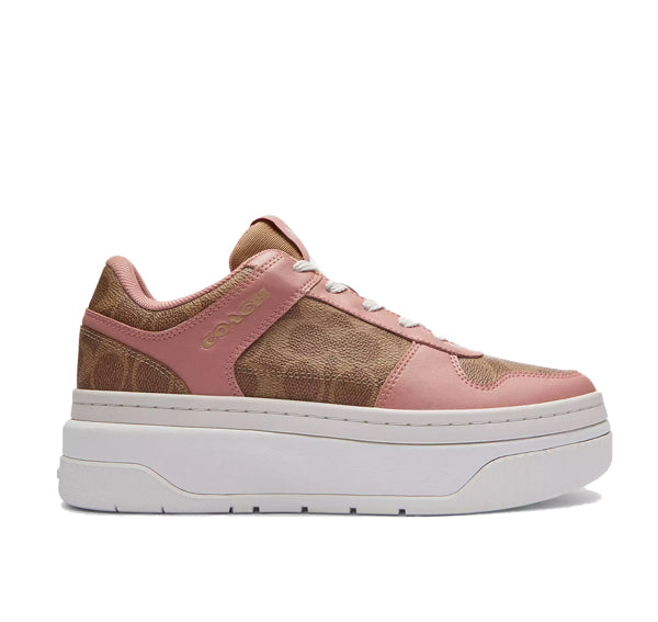 Coach Women's Platform Sneaker In Signature Canvas Khaki/Pink Petal