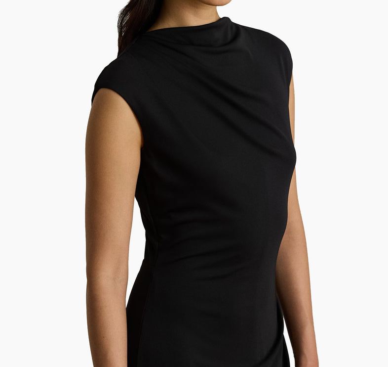 Polo Ralph Lauren Women's Pleated Jersey Boatneck Midi Dress Black